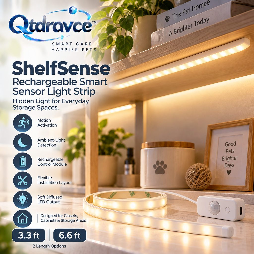 Qtdravce™ ShelfSense Rechargeable Motion Sensor LED Light Strip – Wireless Closet, Cabinet & Storage Lighting