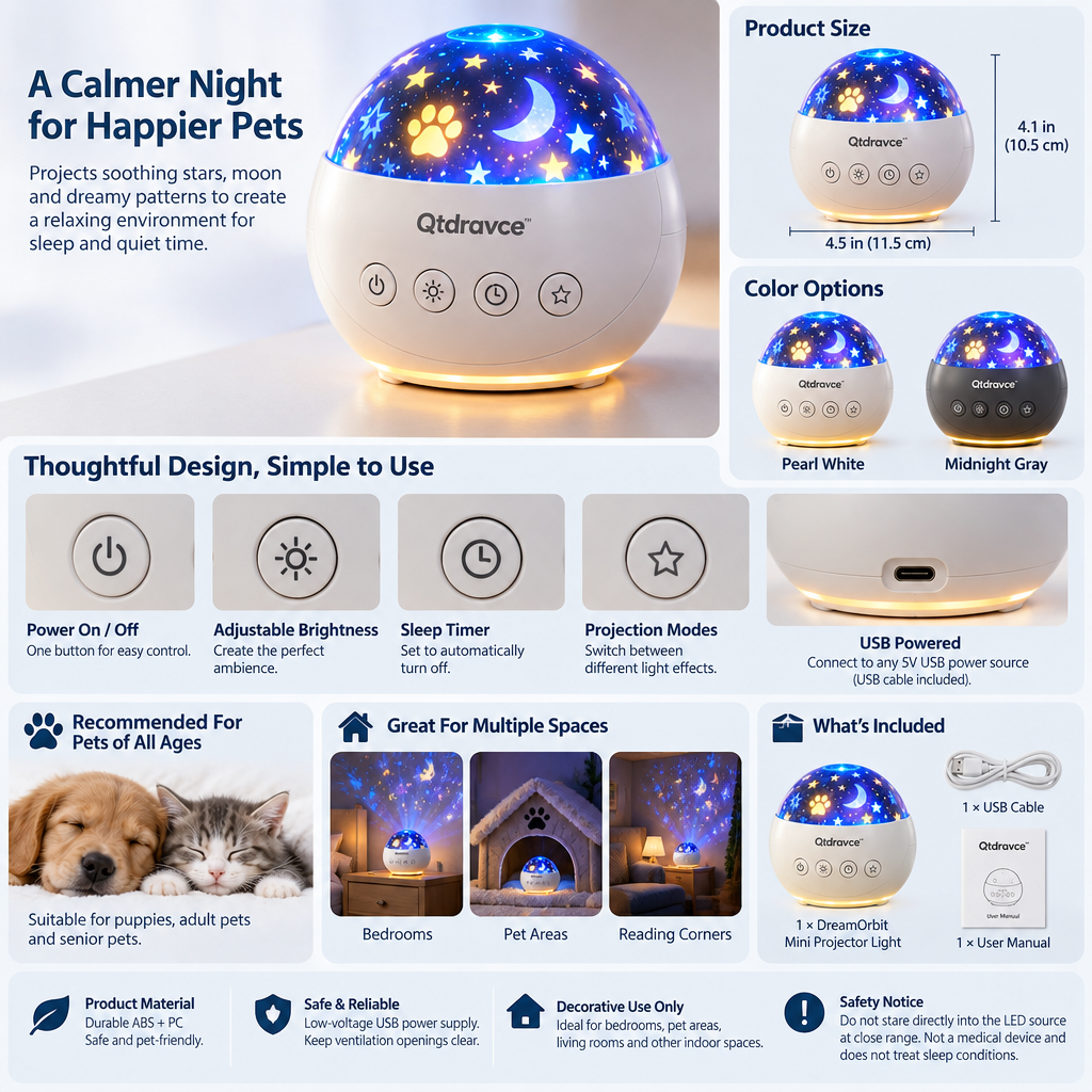 Qtdravce™ DreamOrbit Mini Ambient Projector Night Light – Sleep Timer Star & Aurora Mood Lamp with Adjustable Brightness