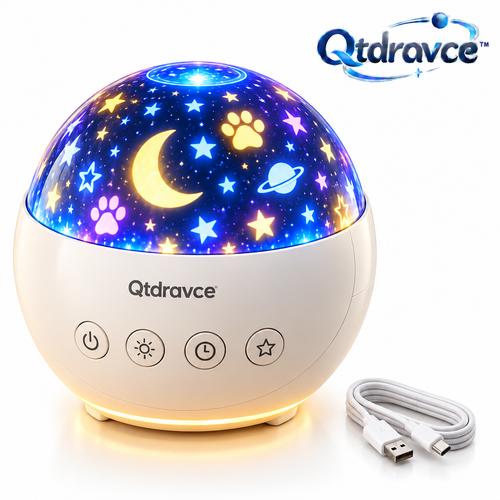 Qtdravce™ DreamOrbit Mini Ambient Projector Night Light – Sleep Timer Star & Aurora Mood Lamp with Adjustable Brightness
