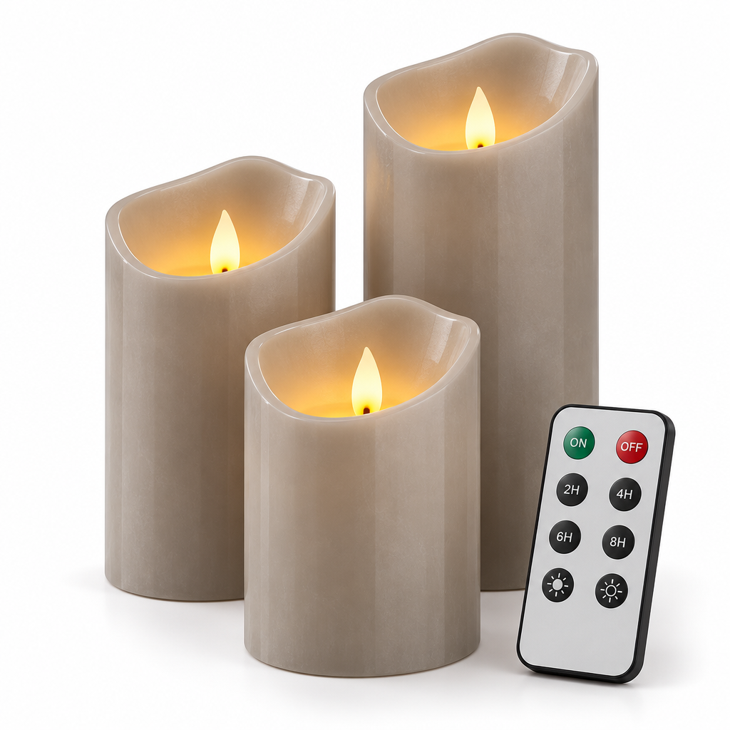 Qtdravce™ EmberSync Smart Timer Flameless LED Candles – Flickering Battery Operated Faux Candle Lights, 3 Piece Set