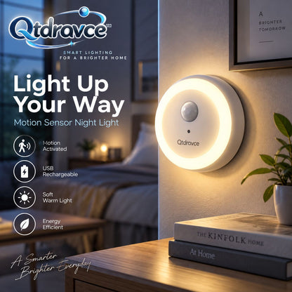 Qtdravce™ HaloSense USB Rechargeable Motion Sensor Night Light – Wireless LED Night Lamp for Bedroom, Hallway, Stairs & Closet