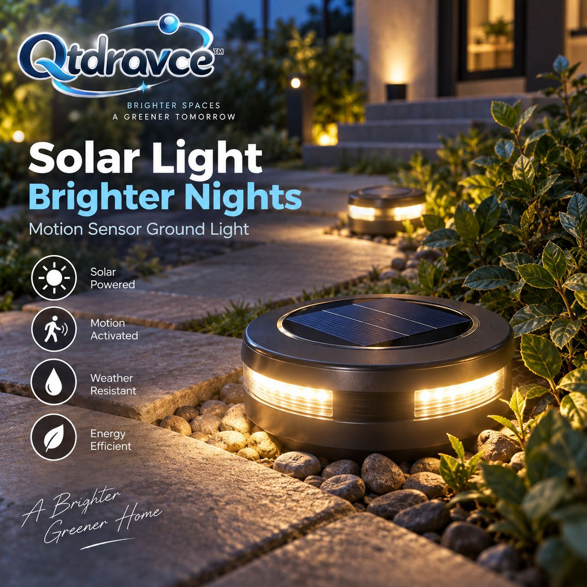 Qtdravce™ TerraPulse Mini Solar LED Motion Sensor Ground Light – Outdoor Pathway, Yard, Patio & Garden Light