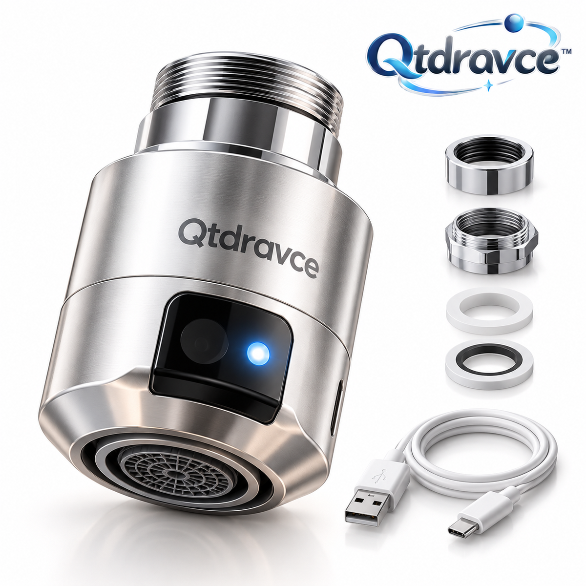 Qtdravce™ FlowSense Touchless Faucet Sensor Adapter – Automatic Motion Activated Hands-Free Sink Attachment
