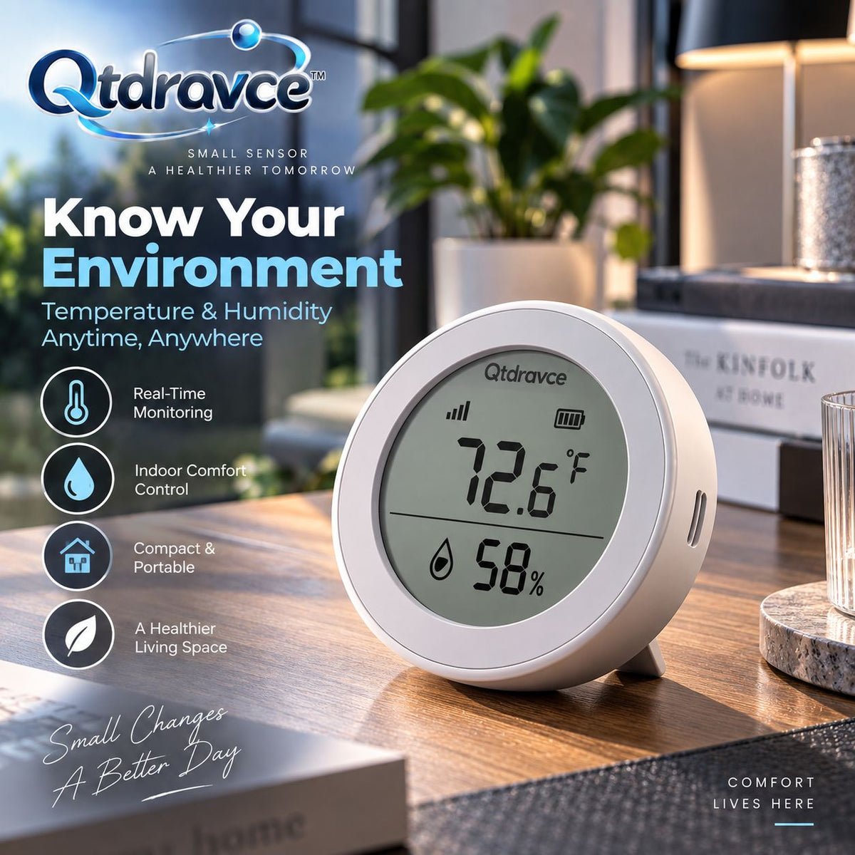 Qtdravce™ AirDot Mini Indoor Temperature Humidity Monitor – Digital Thermometer Hygrometer with LCD Display