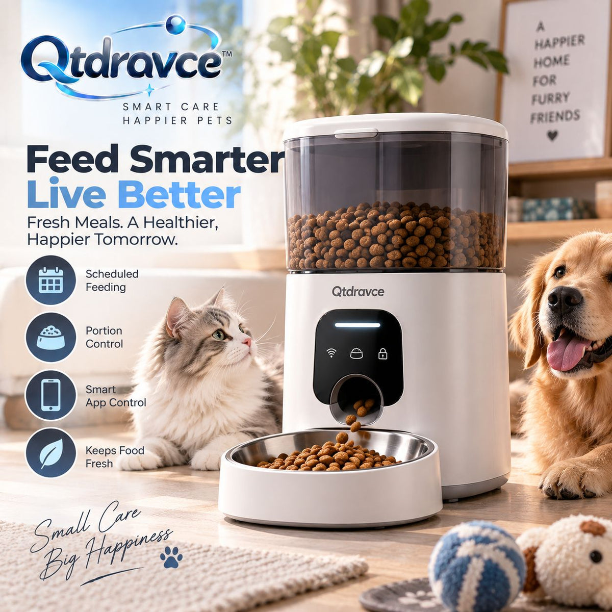 Qtdravce™ FeedPilot Automatic Pet Feeder – Programmable Timed Dry Food Dispenser with Portion Control & Voice Meal Call