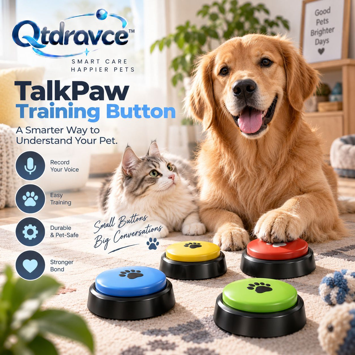 Qtdravce™ TalkPaw Recordable Pet Training Buttons – Custom Voice Sound Buttons for Interactive Dog & Pet Training, 2 Pack